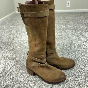 UGG Boots Womens Size 7.5 Brown Leather Tall Riding Buckle Knee High Harington